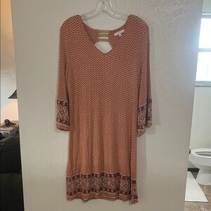 Rust Patterned Dress with Keyhole Neckline